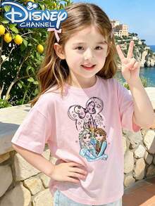 DisneyCute Disney Princesses Design Men's T-Shirt Frozen Characters Summer Wear For Kids And Teens Gift For Children And Family - 粉色 - 查看 1