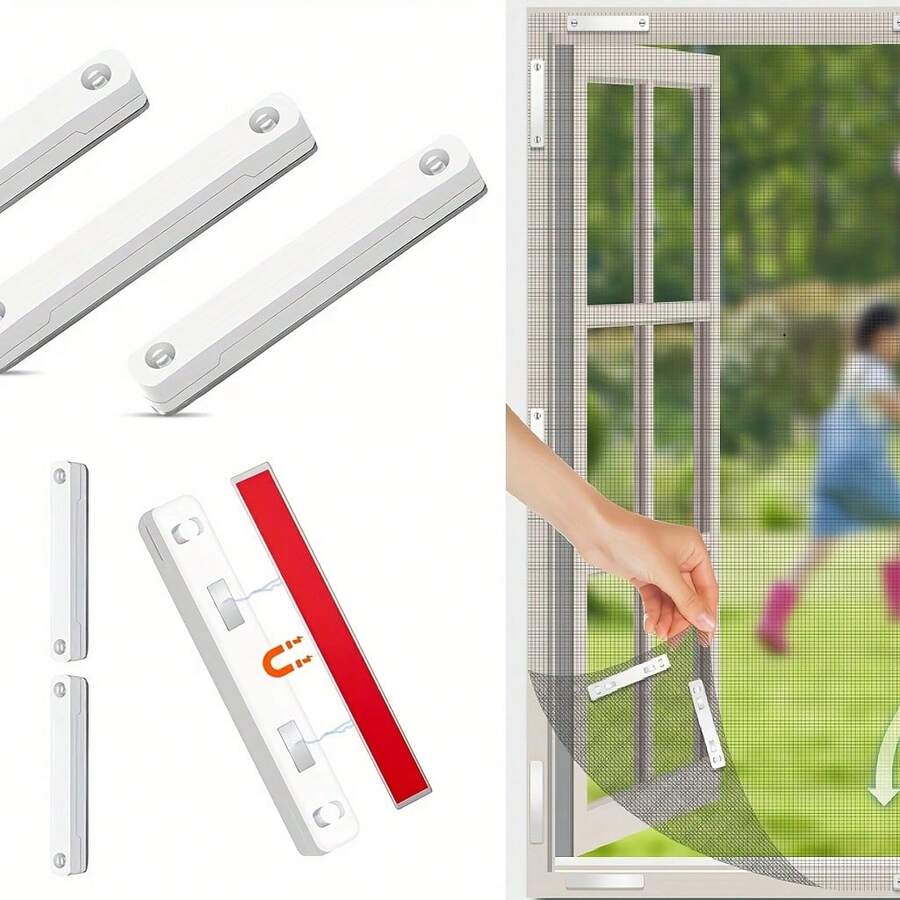 6 pezzi Dispositivo per zanzariera ad alta traspirabilità, installazione senza foratura e tagliabile, clip magnetiche riutilizzabili per zanzariera, dispositivo anti-caduta per finestre, stile di protezione per finestre domestiche, clip magnetiche per zanzariera, adatto per finestre