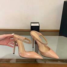 Women's Pointed Toe Rhinestone Chain High Heel Formal Dress Shoes - Apricot - View 4