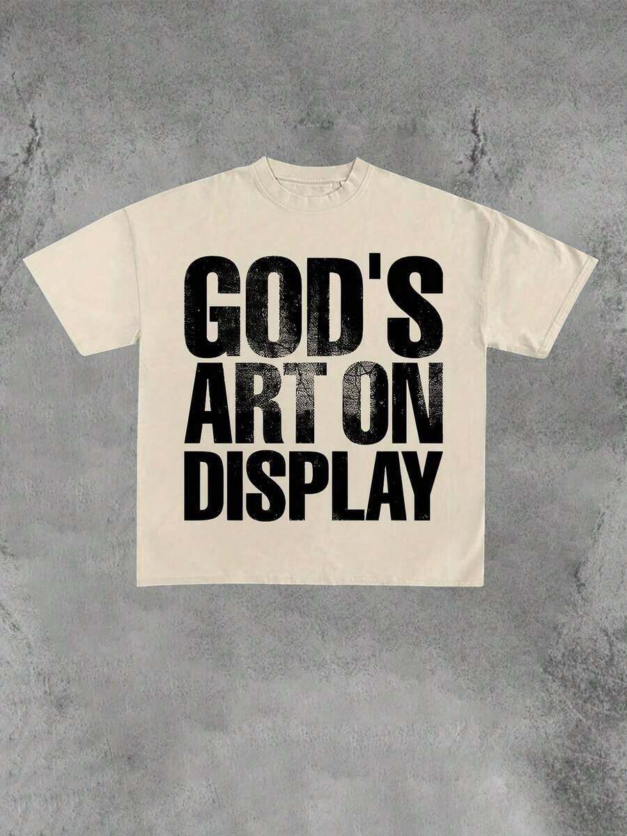Premium Unisex Casual T-Shirts With "GOD'S ART ON DISPLAY" Print, Customizable Graphic Tees For Men - Men's T-Shirts. Casual And Stylish Short-Sleeved T-Shirts For Summer, Made Of 100% Cotton. The Most Popular Top For Men. - 杏色 - 查看 1