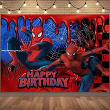 1pc Spider-Man Happy Birthday Backdrop Marvel Superhero Boy Party Decoration Cartoon Photography Background Indoor Holiday Gathering Scene Layout Cake Table Wall Tapestry Anime Fan Birthday Party Props Wall Hanging Decor - Nhiều màu - Xem 5