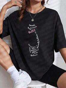 Women's Blouses - 1 Piece Funny Ballet Dancer Graphic T-Shirt - Printed Crew Neck T-Shirt For Women - Casual Crew Neck, Short Sleeve, Breathable, 100% Cotton, 180g, 100% Soft Cotton - 黑色 - 查看 6