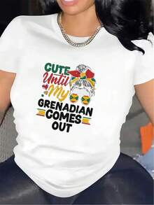 Women's Short-Sleeved T-Shirt With A Cute "Until My Granadan Baby Is Born" Design. | Interesting Cultural Design, Suitable For Casual Wear At Home Or In Restaurants, Lightweight And Durable, Perfect For Everyday Comfort, Crew Neck, Medium-Stretch Fabric. - 白色 - 查看 1