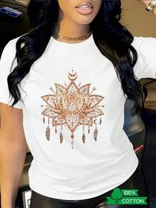Women's T-Shirt With Round Neck And Anime Letter Print, Simple Design, Comfortable And Breathable, Suitable For Casual And Versatile Daily Wear, Showing A Natural And Elegant Style, A Must-Have For Summer Parties, With Local Shipping Available. - Black - View 7