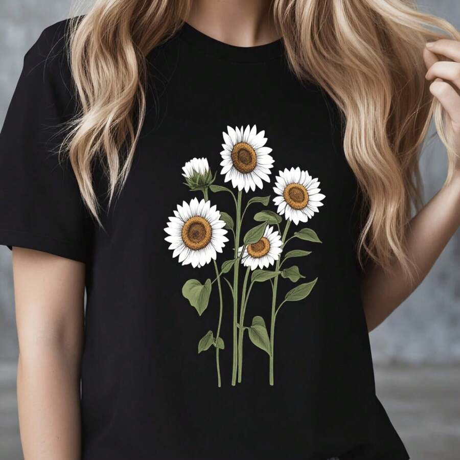 Women's T-Shirt With Sparkling Golden Cherry Design - Black - View 1