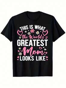 Camiseta Deportiva Casual para Mujer - Camiseta Negra de Manga Corta con Gráficos Temáticos de Mamá. Elástica y de Cuello Redondo, Lavable aáquina, Confortable y Apta para Todas las Estaciones. - Negro - Ver 1
