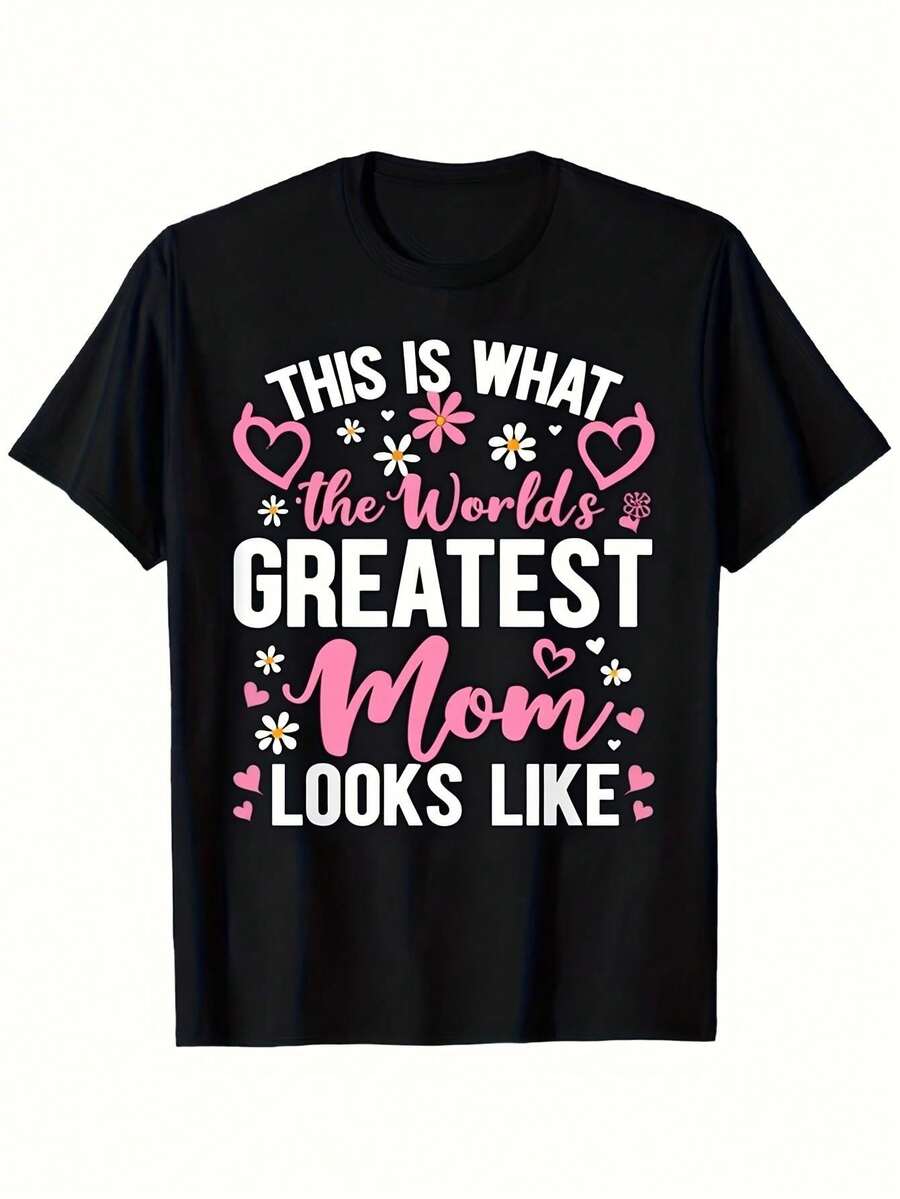 Camiseta Deportiva Casual para Mujer - Camiseta Negra de Manga Corta con Gráficos Temáticos de Mamá. Elástica y de Cuello Redondo, Lavable aáquina, Confortable y Apta para Todas las Estaciones. - Negro - Ver 1