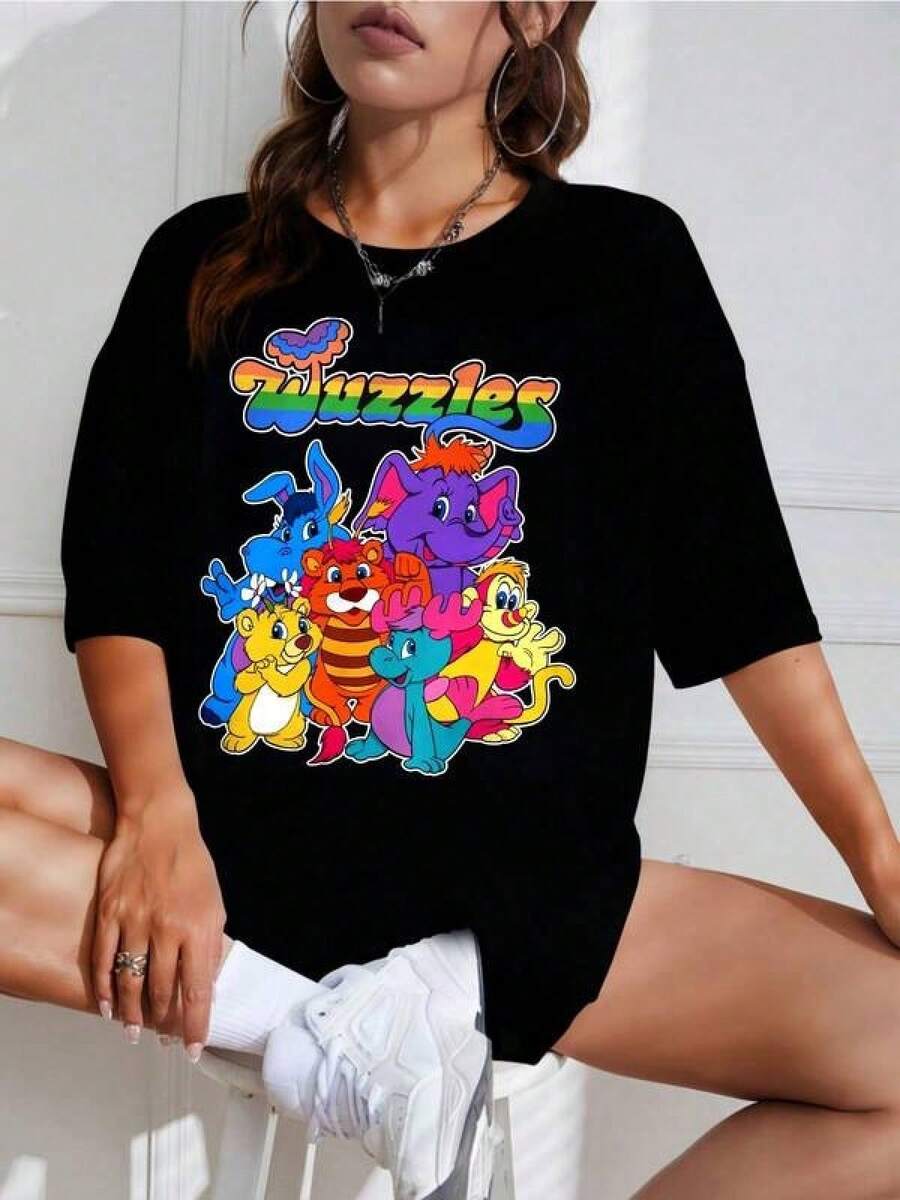 Wuzzles Retro T-Shirt - Nostalgic 80s T-Shirt, Women's Shirts, Women's Sweatshirts, Sweater, Casual Blouse, Summer Women's Prom Dresses - 黑色 - 查看 1