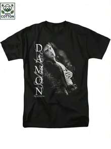 Plus Size-Funny Men's And Women's Round Neck T-Shirt Women's  Fashion T-Shirt,Retro Damon Salvatore Ray Bradbury Mysterious Design Black Casual Short Sleeve Round Neck T-Shirt |   Machine Washable, TV Series Inspired, All-Season, Medium Stretch Fabric, Perfect For Adults And Teens, INFASHULE Brand - Black - View 6
