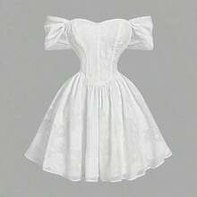 MOD Vestido mini elegante de fiesta con cintura ceñida y estampado floral con hombros descubiertos para mujer - Verde - Ver 2