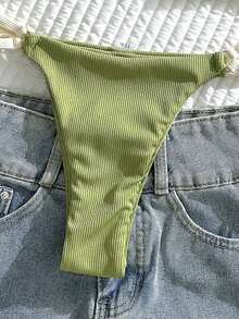 Conjunto de bikini para mujer de color liso con tirantes ajustables y colgante de perla, sexy para el verano - Verde - Ver 4