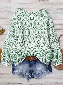 Camisa de Body completo con estampado botánico minimalista de talla grande, blusa de moda elegante para mujer, parte superior de primavera/otoño - Multicolor - Ver 2
