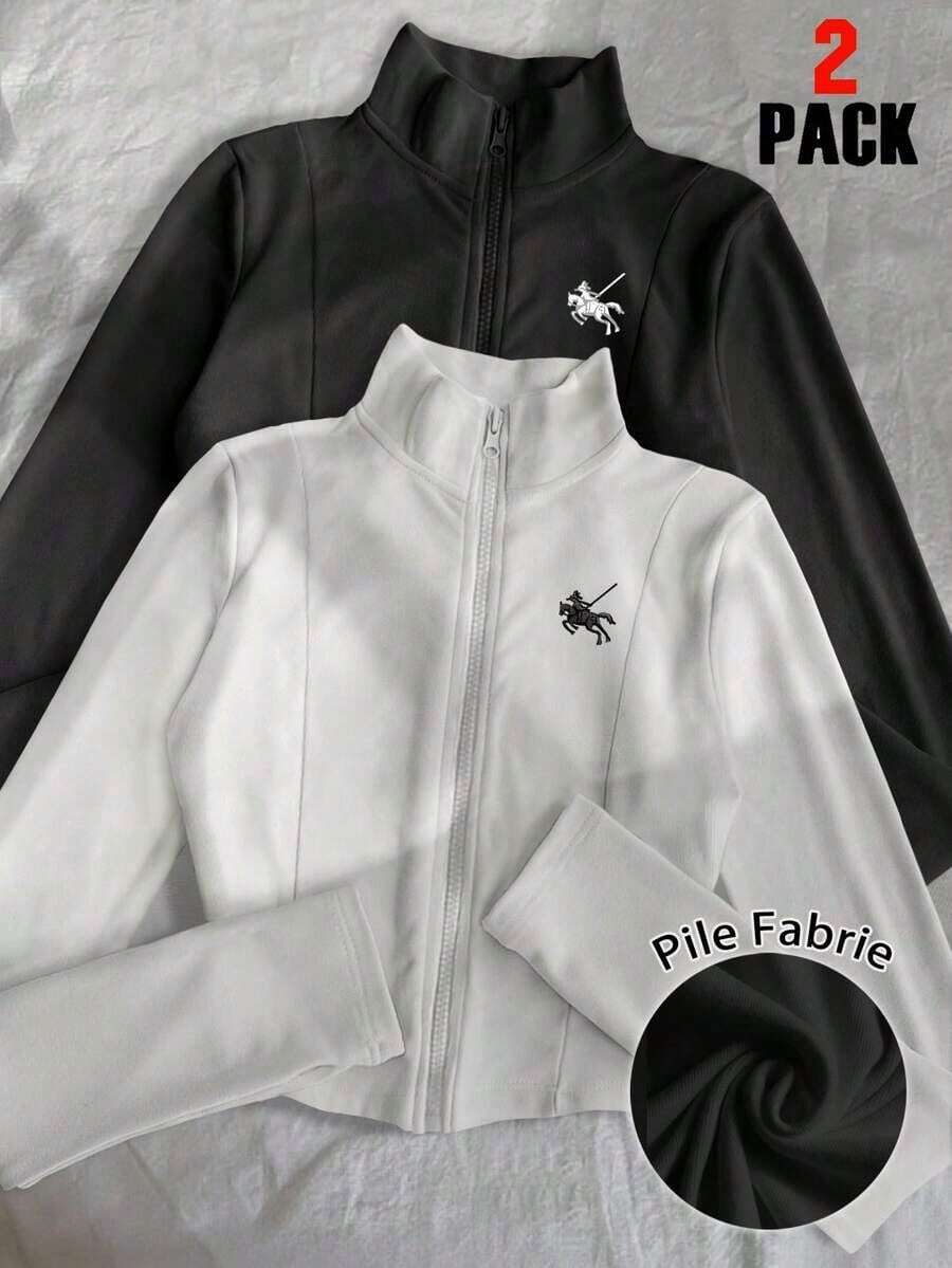 Chaqueta ligera con estampado de polo para mujer, abrigo casual de calle deportivo con cremallera, ajuste delgado de manga larga, otoño - Multicolor 2 - Ver 1