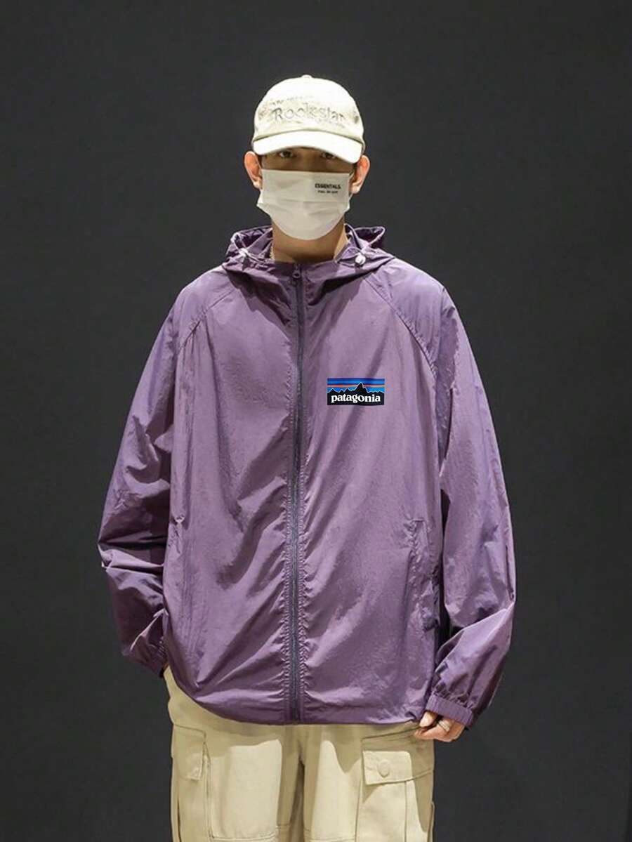 日焼け防止服メンズ冷感アイスシルク素材 パーカー 取り外し可能なフェイスカバー付き 通気性抜群 伸縮性あり 着心地快適 通勤・通学・アウトドアに最適 多色展開 - パープル - チェックする 1