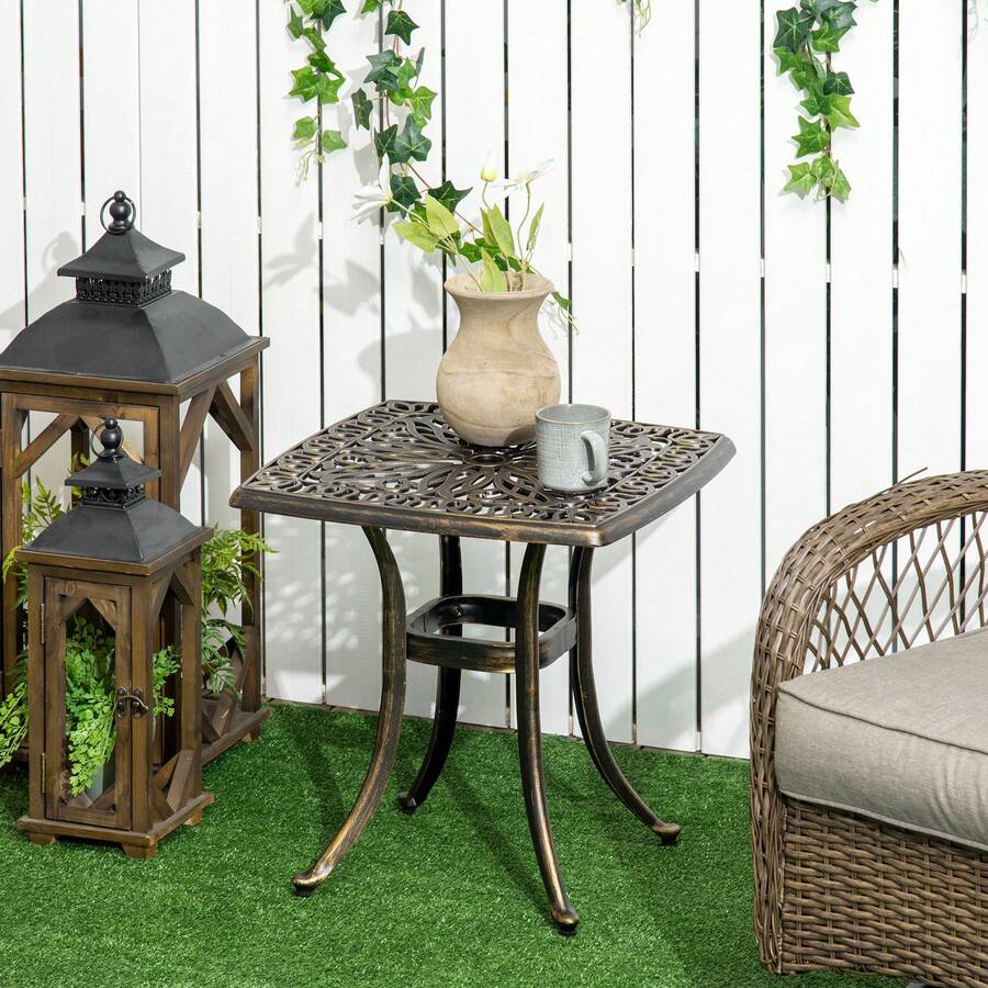 Side Table/Terrace Table With Parasol Hole, 54 X 54 X 52.5 Cm, Bronze Aluminium Frame, Ideal For Garden And Balcony. - Bronze - View 1