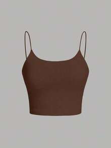 Camiseta de tirantes finos de un solo color simple, uso casual de todos los días para mujeres - Multicolor 2 - Ver 4