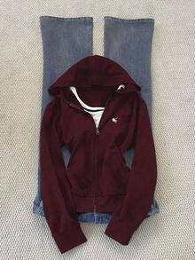 Sudadera con capucha ajustada y versátil con bordado para mujer - Multicolor 3 - Ver 10