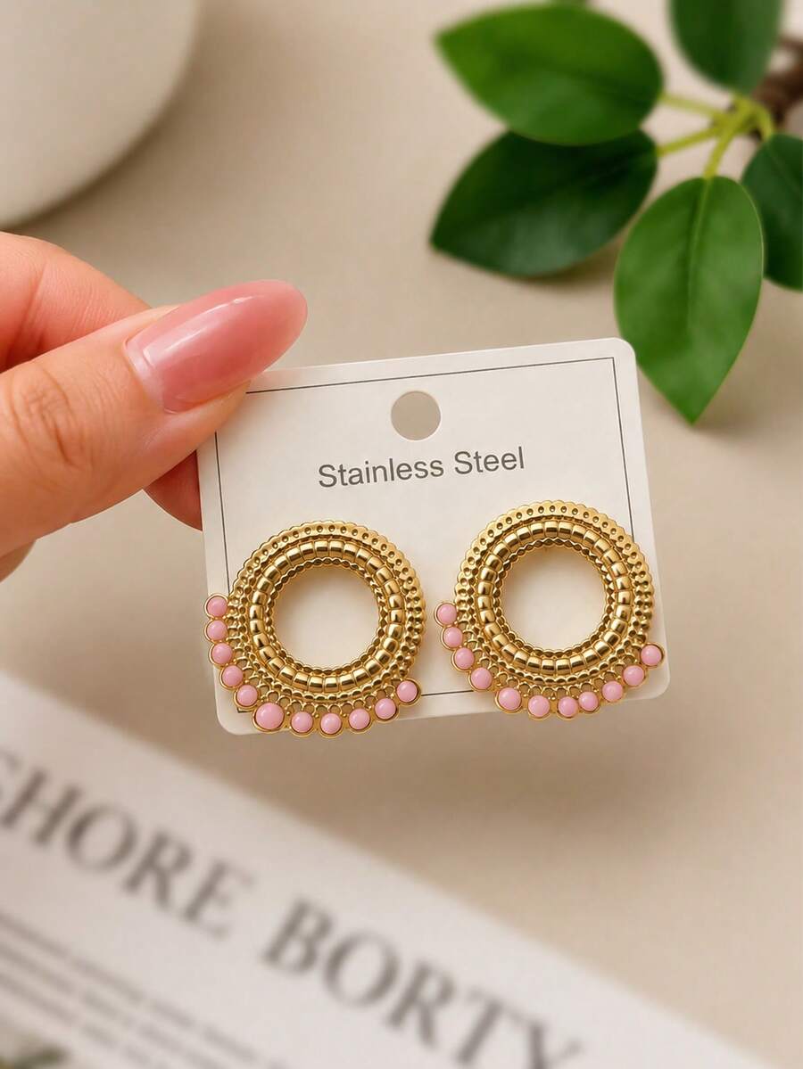 OBOVAY 1 par de pendientes de mujer con diseño de aro hueco de doble capa, combinando estilo de corte vintage, lujo francés y encanto vintage de mediana edad, sentido de diseño único, adecuado para el uso diario, citas, fiestas y regalo del Día de la Madre - Anillo ahuecado - Ver 1