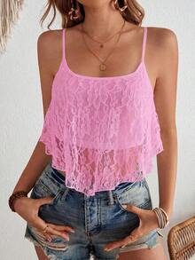 Camiseta sin tirantes de punto con parches de encaje y bajo asimétrico, casual para vacaciones de verano, estilo occidental para mujer, bohemio chic, concierto de country, concierto de country, festival de vacaciones, playa para mujer, sin espalda, - Rosa 2 - Ver 7