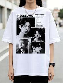 Heeseung Orange Blood Magazine Style Graphic Cotton Summer T-Shirt - 白色 - 查看 1