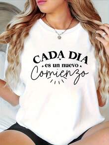 Plus Size Women's T-Shirt With "EVERY DAY Is A New Beginning" Letter Print, Short Sleeve, Round Neck, Casual Top For Summer And Spring, Women's Clothing - 白色 - 查看 1