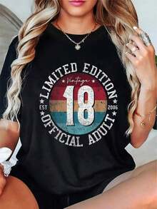 Limited Edition 18th Birthday Celebration T-Shirt - Vintage Style Black T-Shirt With Colorful Number 18 And Stars Design, Medium Stretch, Machine Washable - Ideal Gift For 18-Year-Olds, Birthday T-Shirt - 黑色 - 查看 1