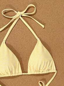 Conjunto de bikini sexy de cuello halter y lazo para mujer en bloque de color para vacaciones, playa de verano - Multicolor 9 - Ver 4