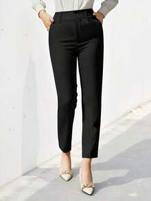 Pantalones de traje sólidos y simples para uso diario de mujer - Negro - Ver 6
