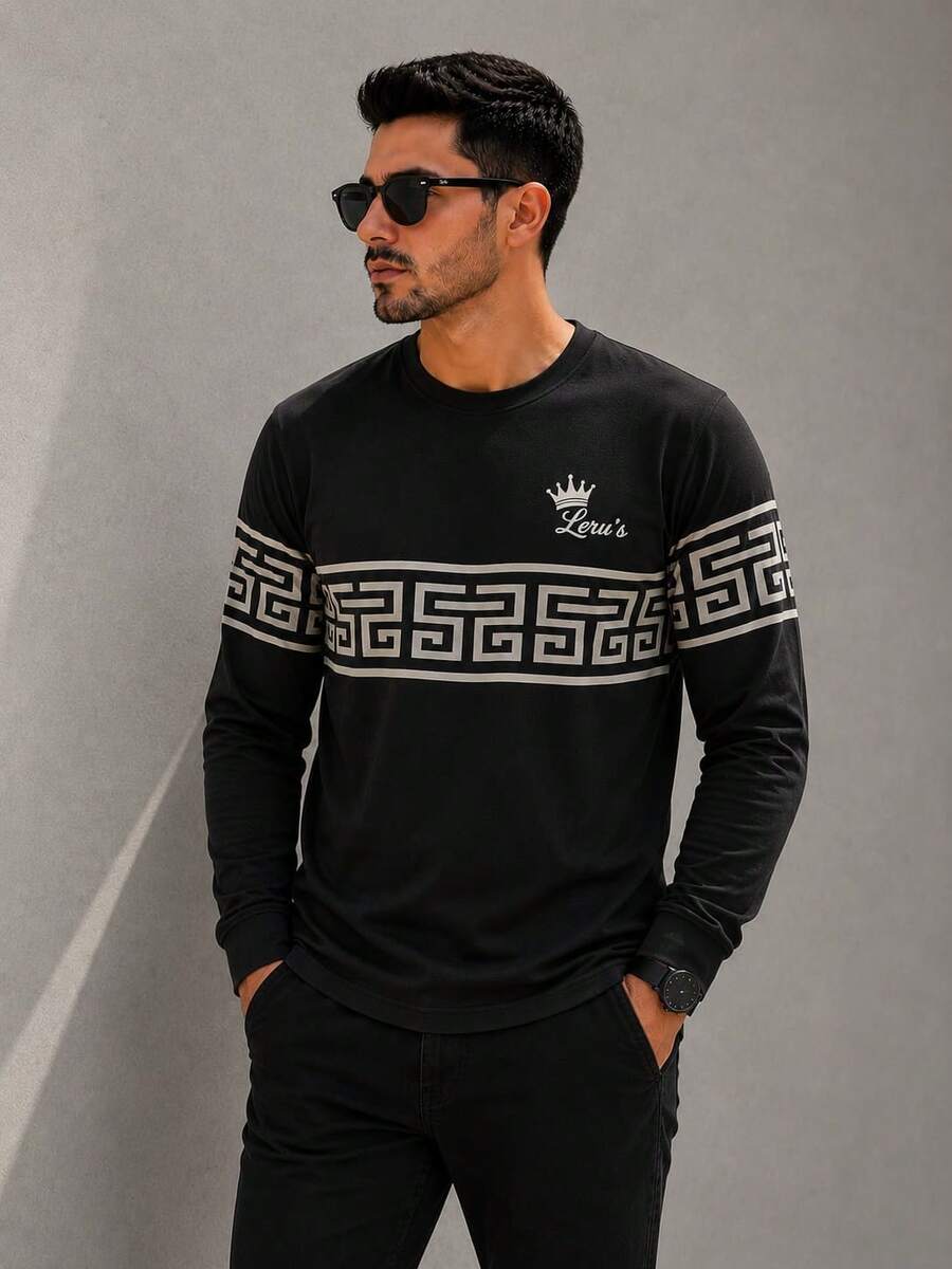 Men's Premium Long-Sleeve T-Shirt, Modern Style, Comfortable, Premium Cotton, Print - màu đen - Xem 1
