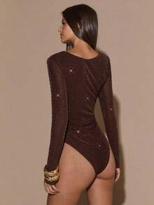 Body De Manga Larga Con Cuello Cuadrado Para Mujer - Marrón - Ver 2