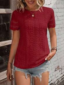 Camiseta con bordado con ojal ribete en abanico - Burdeos - Ver 6