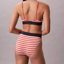 Calvin Klein Graphic Monogram Microfiber Stretch High Waist Bikini QF8705 - Stripe Acorn Orange - View 4