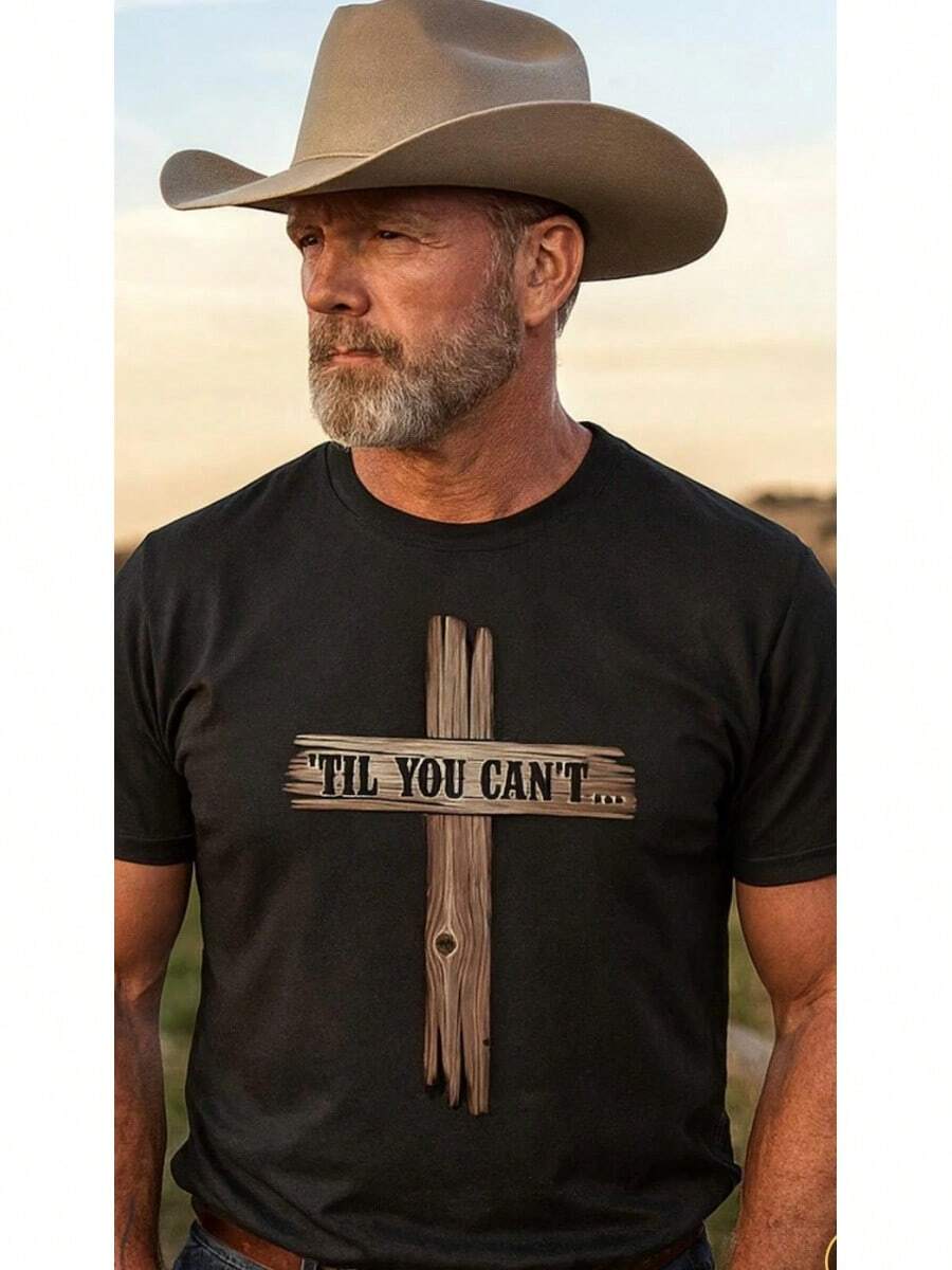 Unisex 'Until You Can't' T-Shirt • Rustic Wooden Cross T-Shirt • Christian Design T-Shirt • Religiously Inspired T-Shirt • Spiritual T-Shirt For Men And Women - 黑色 - 查看 1
