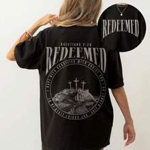 Camiseta Rescatación |   Camiseta Cristiana de Talla Grande con Estampado en la Espalda "Redeemed", Camiseta de Fe Súper Suave y de Tejido Grueso para Hombres y Mujeres - Negro - Ver 4