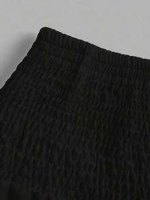 MOD Minimalist A-Line Skirt With Pleats And Drawstring In A Solid Color, For Casual Everyday Wear - 黑色 - 查看 3