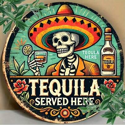 Biển hiệu kim loại hình tròn cổ điển 7,8 inch in hình rượu Tequila, tranh nghệ thuật khắc trên lá sắt trang trí tường cho phòng ngủ, phòng khách, quầy bar tại nhà, quán cà phê, gara, món quà hoàn hảo cho bạn bè và gia đình.