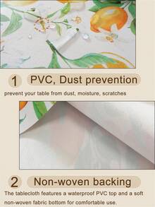 Lemon And Green Leaf Print PVC Composite Non-Woven Fabric Tablecloth, Waterproof, Oil-Proof, Splash-Proof, Easy To Clean And Reusable Rectangular Tablecloth, Suitable For Kitchen, Dining Room, Party, Home Decor - Multicolor - View 7