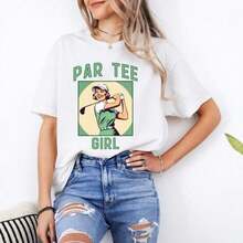 Women's Fun Golf Print T-Shirt, Lightweight And Breathable, Round Neck, Short Sleeve, Spring And Summer Tops, Soft Basic T-Shirts, Beach Vacation Clothes, Women's T-Shirt - 白色 - 查看 7