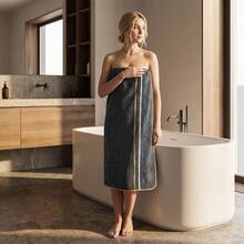 One Extra-Large, Thick Bath Towel, 90*180cm, Perfectly Wrapped, Soft And Comfortable, Highly Absorbent, Quick-Drying, Stylish Tri-Color Striped Design. Ideal For Bathing, Swimming, Napping, Yoga, Etc. - 黑色 - 查看 6