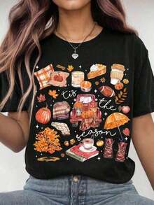 1 Piece Retro Groovy Play Is Learning T-Shirt For Kindergarten And Nursery Teachers, Breathable And Comfortable Fit, Short Sleeve, Round Neck, For All Seasons, 180g 100% Cotton. - 黑色 3 - View 1