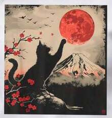 Camiseta de manga corta de algodón puro para mujer con estampado de gato japonés y luna roja, corte holgado informal, tallas disponibles, top gráfico de verano, diseño artístico vintage, camiseta cómoda de cuello redondo para uso diario W7U2. Adecuado como regalo. playera de mujer. blusas>elegantes. boho chic,Top de mujer suave, transpirable y cómodo, ideal para primavera, verano y otoño, perfecto para vacaciones, viajes y uso diario. - Blanco - Ver 2