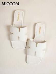 MICCOM Women's Fashion Flat Sandals, Open Square Toe, Black, New Versatile Flat Slippers For Spring/Summer - White - View 6