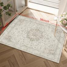 Cream Floral Pattern Area Rug Washable Rug Vintage Traditional Floor Cover Foldable Thin Retro Accent Indoor Non Slip Carpet Print Mat Bedroom Living Room Bathroom Home Decor Large Carpets Dining Room Rug Kitchen Rugs For Entryway - A - Xem 11