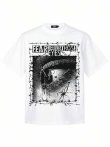 Camiseta de manga corta para hombre con estampado gráfico de ojos grandes retro, estilo punk gótico, ropa de calle holgada y moderna para el verano. - Blanco - Ver 2