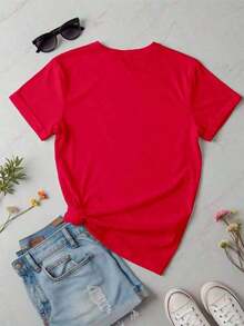 Under The Radar Women's Basic T-Shirt, Crew Neck, Short Sleeve, Heart Graphic Print | Soft Texture | Fortiz-Vintage Street Style Unisex Loose Cotton Short Sleeve Crew Neck T-Shirt - 紅色 - 查看 2