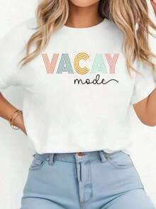Vintage Cow Print T-Shirt For Family Camping Holidays In 2023, Casual Round Neck Short Sleeve T-Shirt, Comfortable For Spring And Summer, Women's Clothing - 白色 - 查看 6