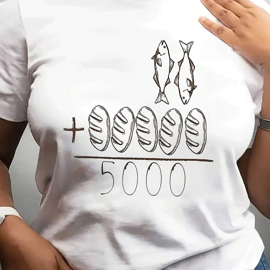 Women's T-Shirt With Minimalist Bear Design And Text - White - View 1