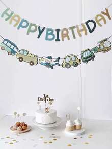 Juego de Decoración de Pancarta de Cumpleaños, Tema de Vehículo de Dibujos Animados de Papel Colorido, Letrero de Fiesta Multiusos, Adecuado para Varias Ocasiones, Reutilizable, Longitud 3.05m/9.75m - Multicolor - Ver 3