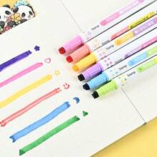 Set de 6 bolígrafos resaltadores y sellos de doble punta, un extremo con marcador fluorescente de colores, el otro extremo con sellos de triángulo, estrella, cara sonriente, luna, corazón y flor, 6 colores macaron frescos, gran capacidad de tinta, escritura suave sin sangrado, impresión de sello clara sin manchas, barril del bolígrafo impreso con patrones correspondientes, tapa de doble uso súper práctica, perfecto para estudiantes y entusiastas del diario - Múltiples estilos - Ver 8
