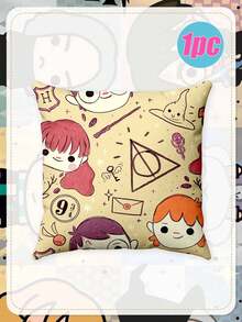 Harry Potter Wizarding World Sofa Cushion Cover, Cute Chibi Character & Icon Print Cushion Cases For Fans,Celebrate Your Love For The Wizarding World With These Adorable Harry Potter Pillow Covers, Featuring Whimsical Chibi-Style Characters And Iconic Symbols From The Series. - Pillowcase - View 13